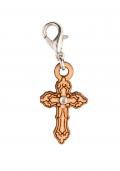 Christliches Kreuz - Holz-Charm mit Kristall